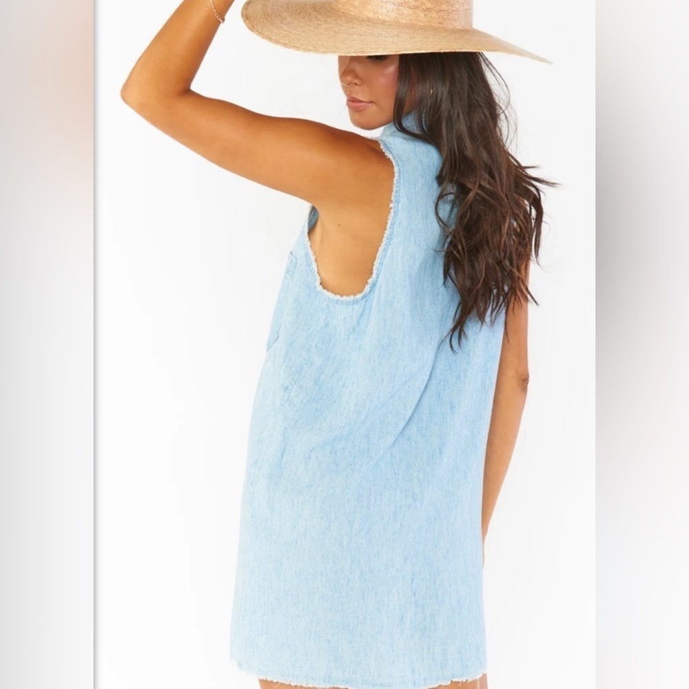 Show Me Your Mumu Vicki Mini denim Sleeveless Shirt Dress Small - Picture 4 of 10